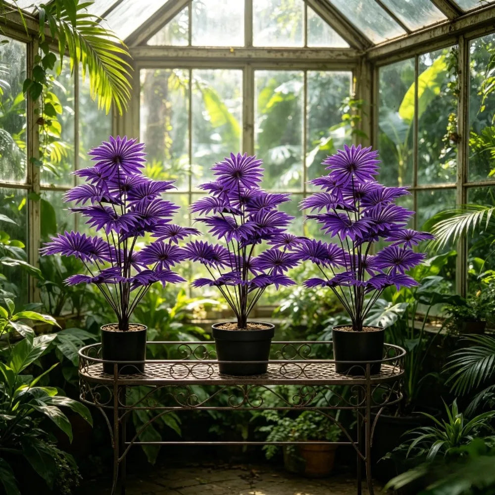 3pc Simulation Artificial Plant Purple Palm Fake Tree Green Plant with 36Leaves Niversal Indoor/Outdoor Display in All Seasons