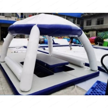 Inflatable Water Floating Island With Canopy Lounge Sofa Platform With Table Ladder For Lake Sea Party