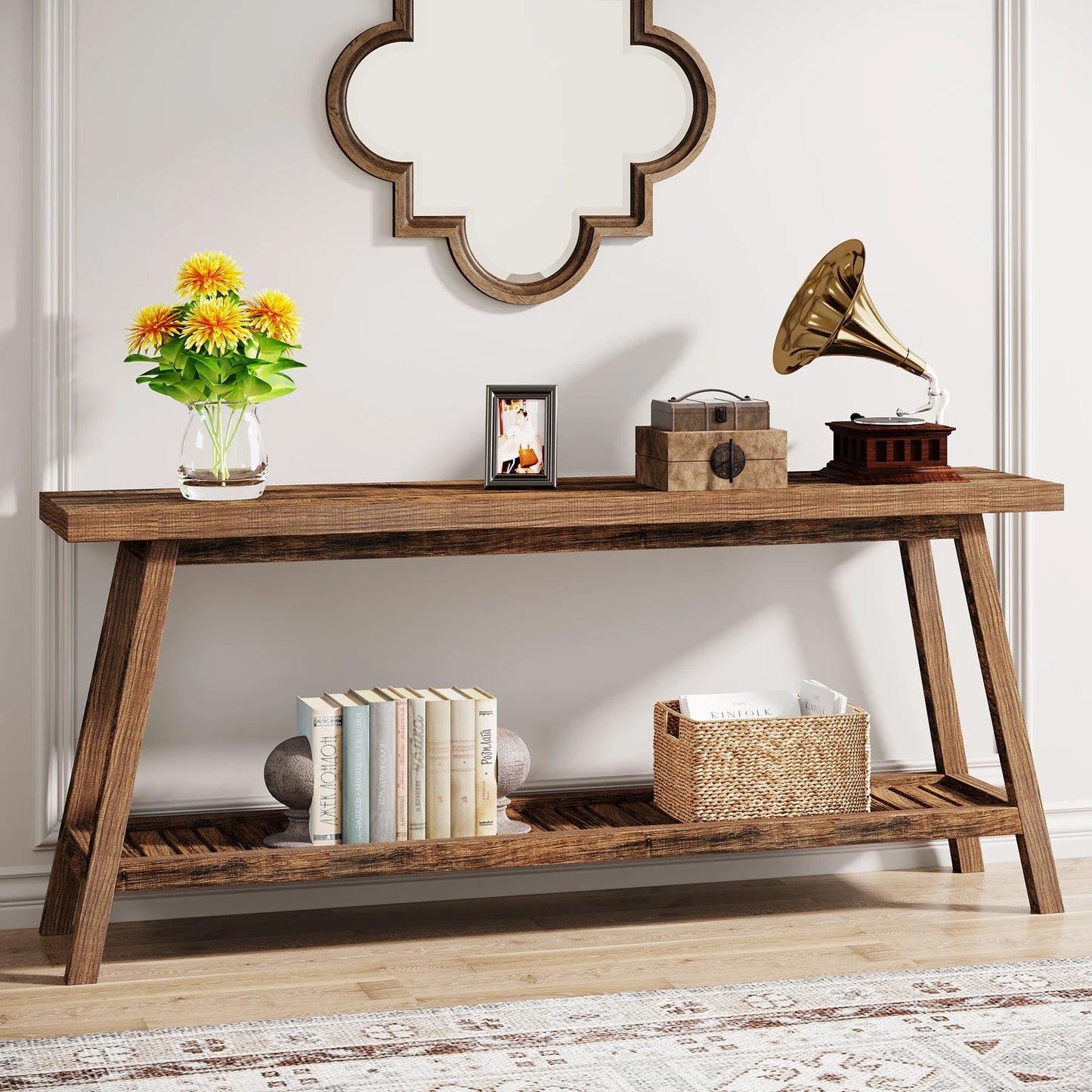Tribesigns Farmhouse Console Entryway Table: 70.9 Inches All Wood Console Table for Entrance, 2 Tiers Narrow Long Behind Couch S