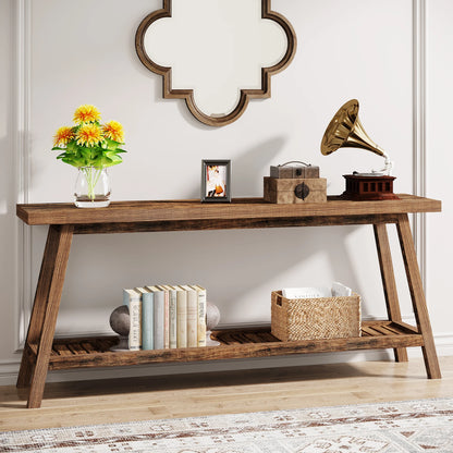 Tribesigns Farmhouse Console Entryway Table: 70.9 Inches All Wood Console Table for Entrance, 2 Tiers Narrow Long Behind Couch S