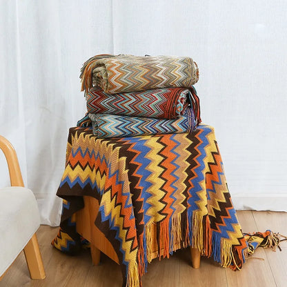 Bohemian Summer Knit Throw - Lightweight Aircon Blanket for Office Nap, Sofa & Bedspread Decor |  Sofa Cover & Bed Ru