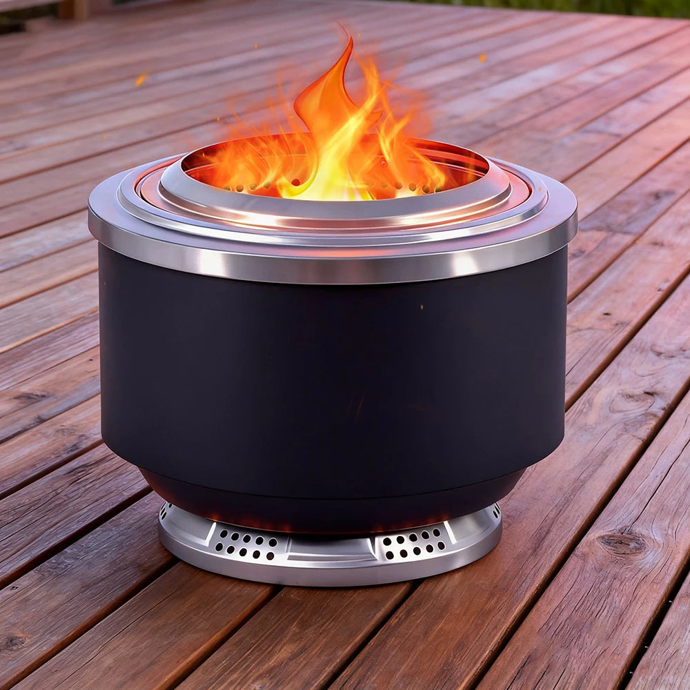 ！@Outdoor Camping Stainless Steel Fire Stove with Smokeless Fire Pit Removable Ash Pan Bonfire Features