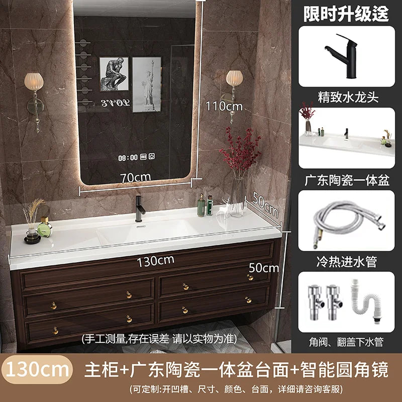 Rustic Retro Bathroom Cabinet Luxury Integrated Black Vanity Bathroom Cabinet Storage Organization Mobile Bagno Home Furniture