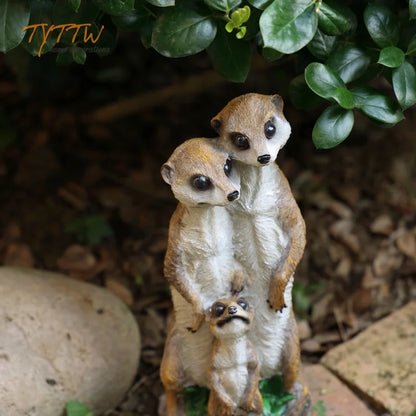 Outdoor Garden Courtyard Decoration - Home Decor Figurine Balcony Simulation Animal Meerkat Mongoose Family Gardening Sculpture