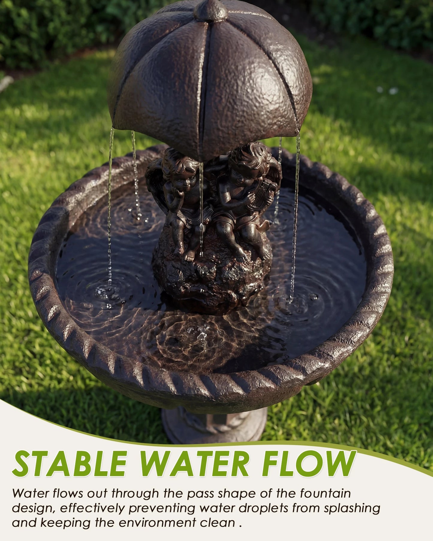 Solar Outdoor Water Fountain, 50.6" High Cascading Waterfall Fountain with Whisper-Quiet Pump, Large Cascading Freestanding Resi