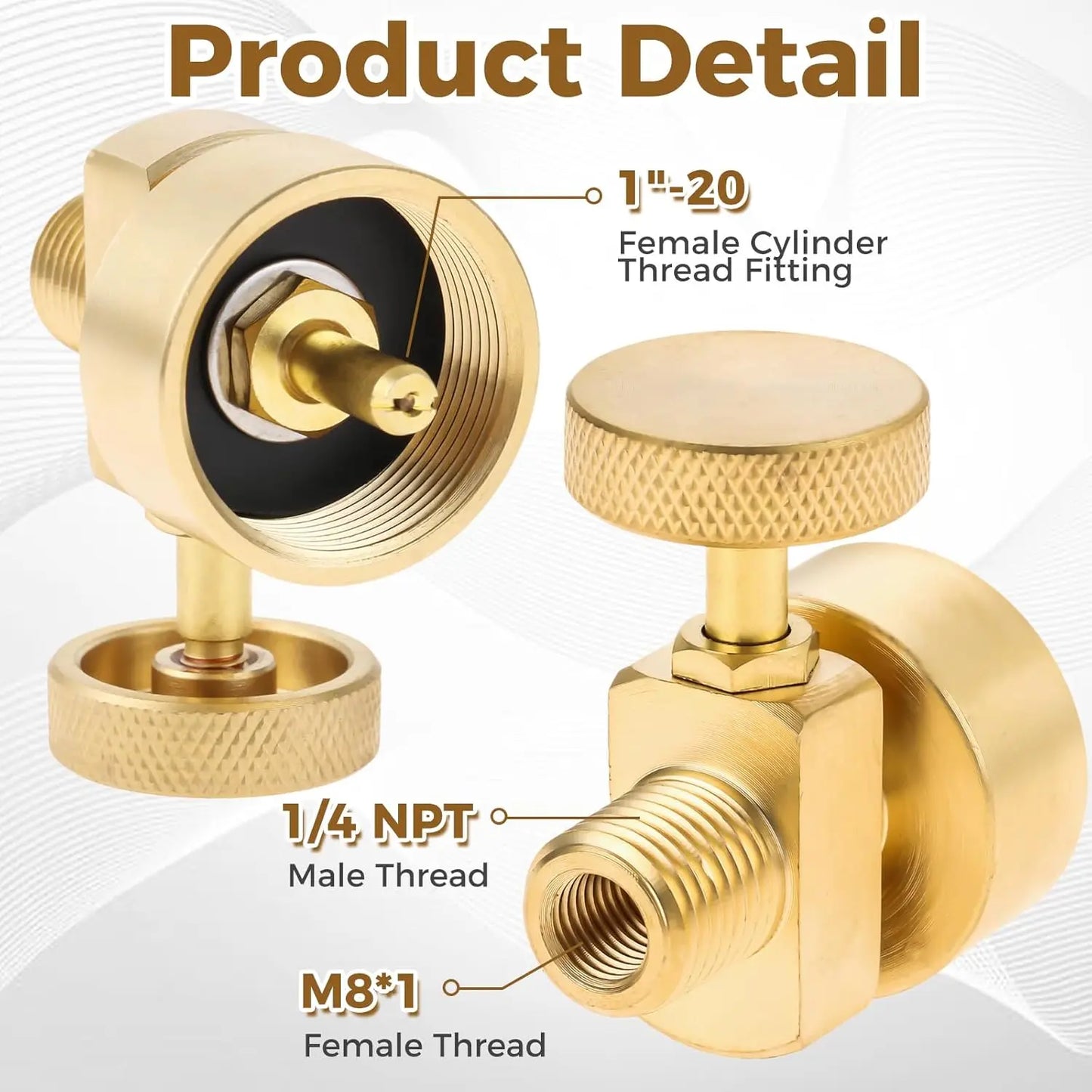 Solid Brass 1LB Propane Gas Disposal Cylinder Bottle Adapter Valve +1/4"NPT Male & M8*1 Female Thread Grill Fire Pit Stove BBQ