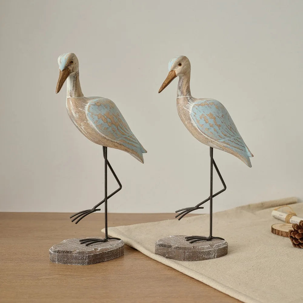 Mediterranean Style Creative Tall Bird Wooden Sculpture Desk Decoration Office Gift Retro Ornaments Exquisite Carving