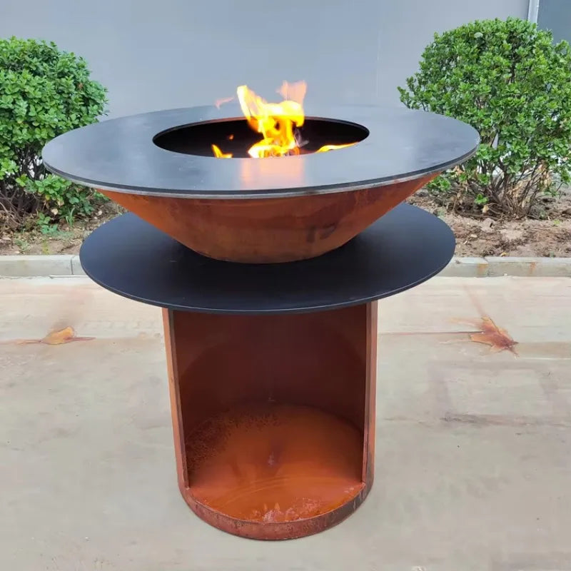 Large Corten Steel Fire Pit Outdoor Wood Burning Brazier BBQ Grill For Garden Backyard Patio Camping Cooking