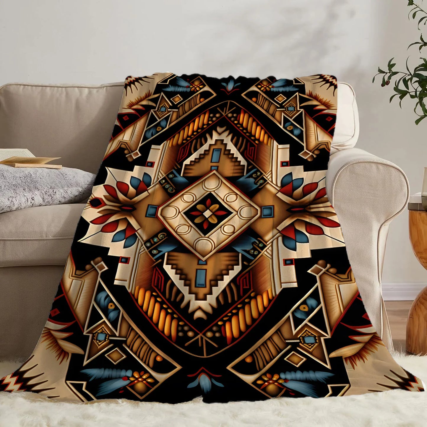 Flannel Throw Blanket Ethnic Patterns Print Blanket Super Soft Cozy Sofa Nap Blanket Home Blanket Perfect Home Gift for Her