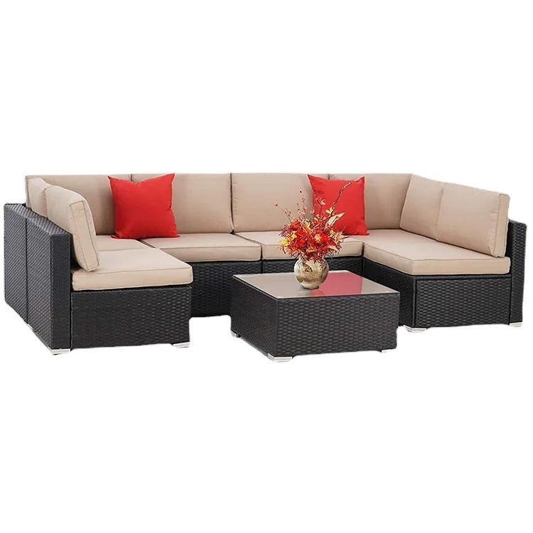 kw-Patio Furniture with Fire Table Pit Garden Wood Modern Nordic Teak Wicker Luxury Metal Rattan Outdoor Patio Furniture Set%