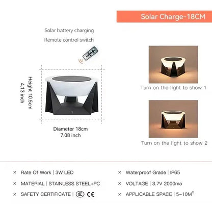 Solar Post Light Outdoor Column Pillar Light 3000K IP65 Garden Landscape Lighting for Patio Fence Cap Deck Flat Surface Fixtures