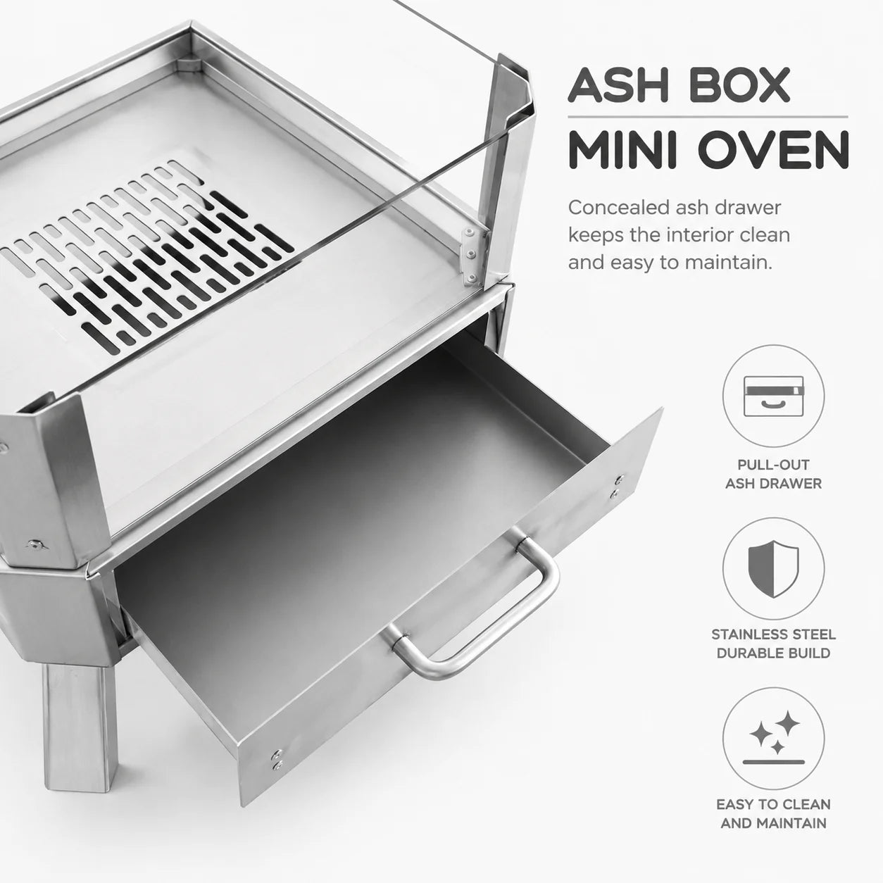 Portable Stainless Steel Fire Pit with Glass Wind Guard Outdoor Camping Fire Pit Foldable Bonfire Stove