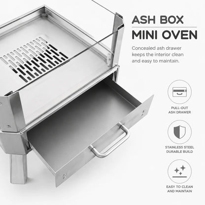 Portable Stainless Steel Fire Pit with Glass Wind Guard Outdoor Camping Fire Pit Foldable Bonfire Stove