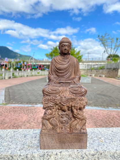 Hand-Carved Agarwood Shakyamuni Buddha Statue - 7.9/11.8" Dragon Throne Buddha Sculpture for Home Living Room Entrance