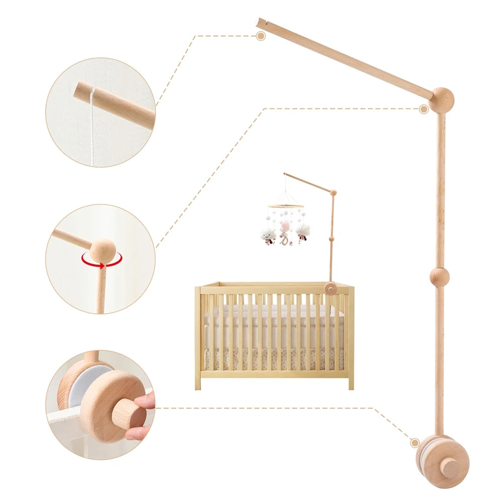 Crib Mobile Bed Bell Wooden Bracket Baby 0-12 Months Wooden Mobile Hanging Rattles Toy Holder Decorative Accessories Arm Bracket
