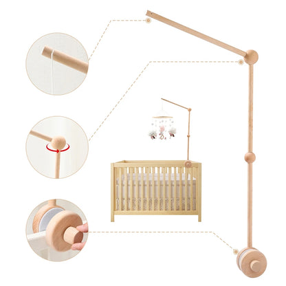 Crib Mobile Bed Bell Wooden Bracket Baby 0-12 Months Wooden Mobile Hanging Rattles Toy Holder Decorative Accessories Arm Bracket