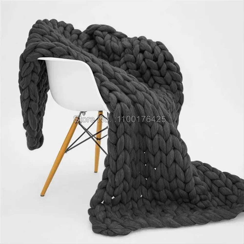 Grey Soft Knitted Blanket Winter Thick Sofa Throw Large Yarn Roving Blanket Chunky Handmade Weight Blankets Nordic Home Decor