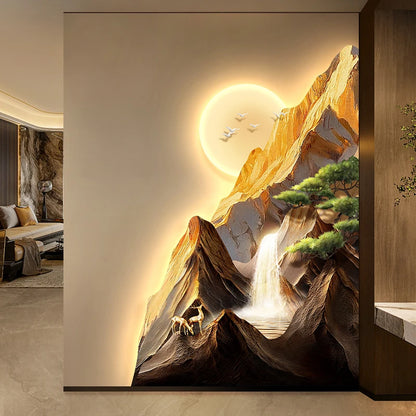 Backed by the Jinshan Luxury Vanity Wall Lamp Painting, the Living Room Features LED High-End Style Sofa and Background Wall Lam