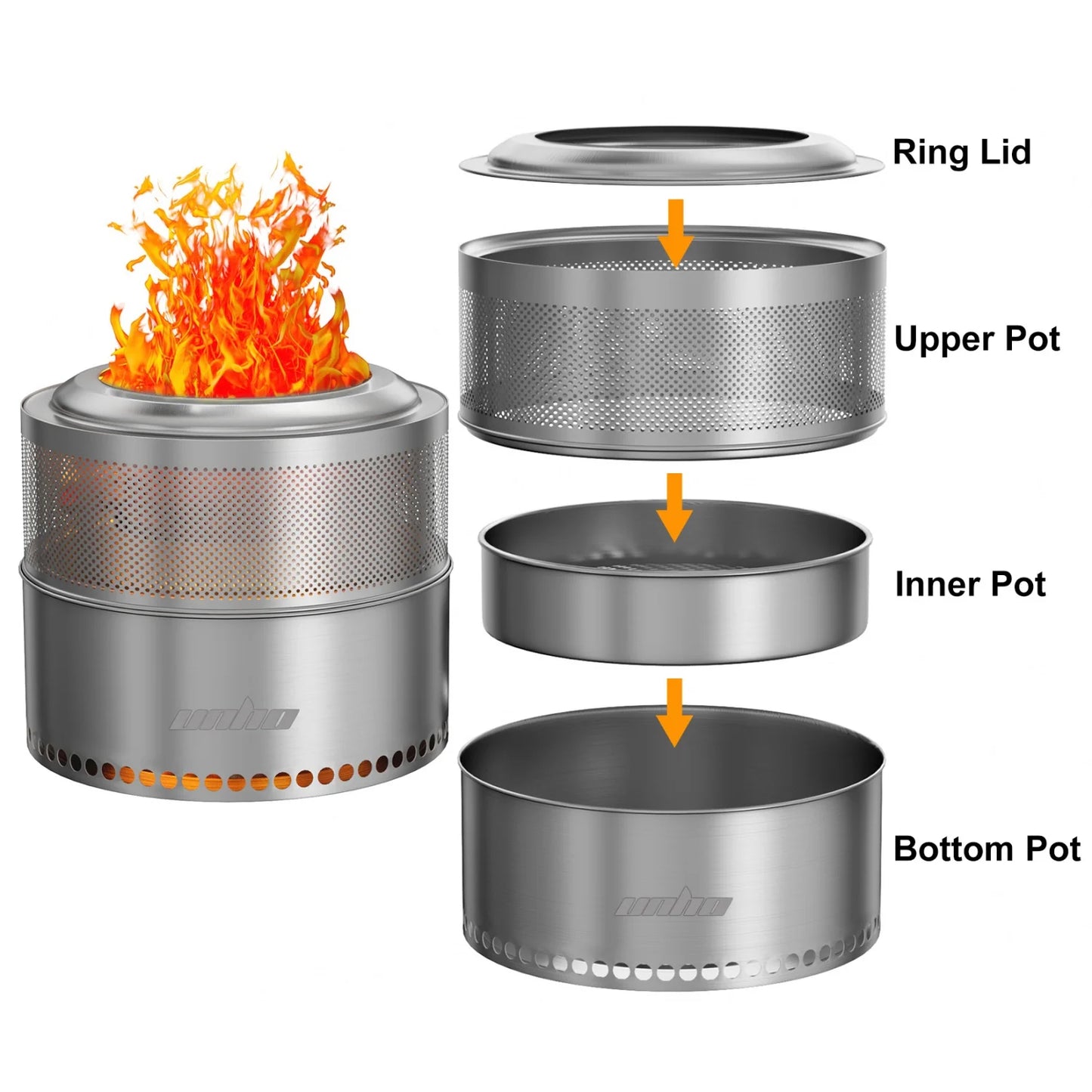 50CM Smokeless Fire Pit with Bag Portable Stainless Steel Wood Burning Outdoor Fireplace Ideal for 6 or More People Firewood Log Burner