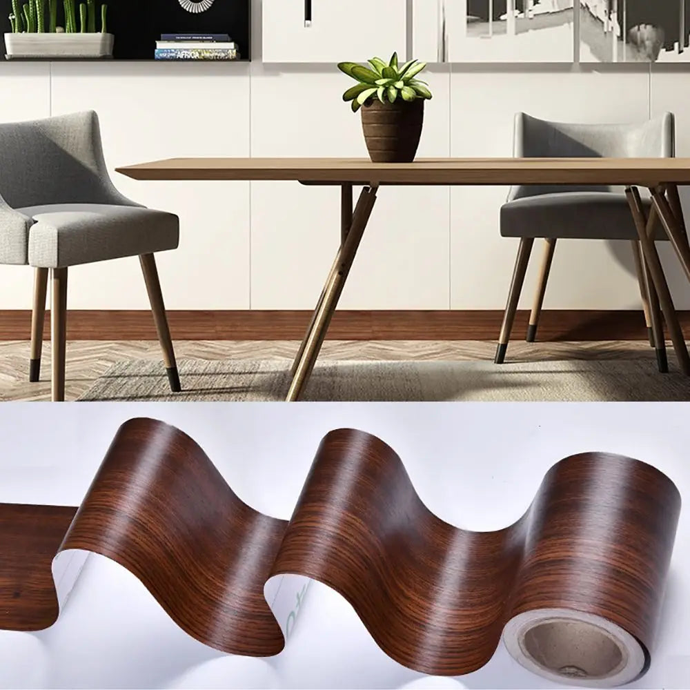 10M/Roll Windowsill Waist Line Wallpaper Waterproof Wood Grain Wall Border Sticker Self-adhesive Door Frame Waveguide Line