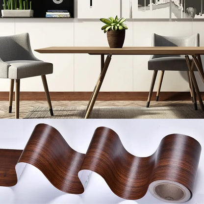 10M/Roll Windowsill Waist Line Wallpaper Waterproof Wood Grain Wall Border Sticker Self-adhesive Door Frame Waveguide Line
