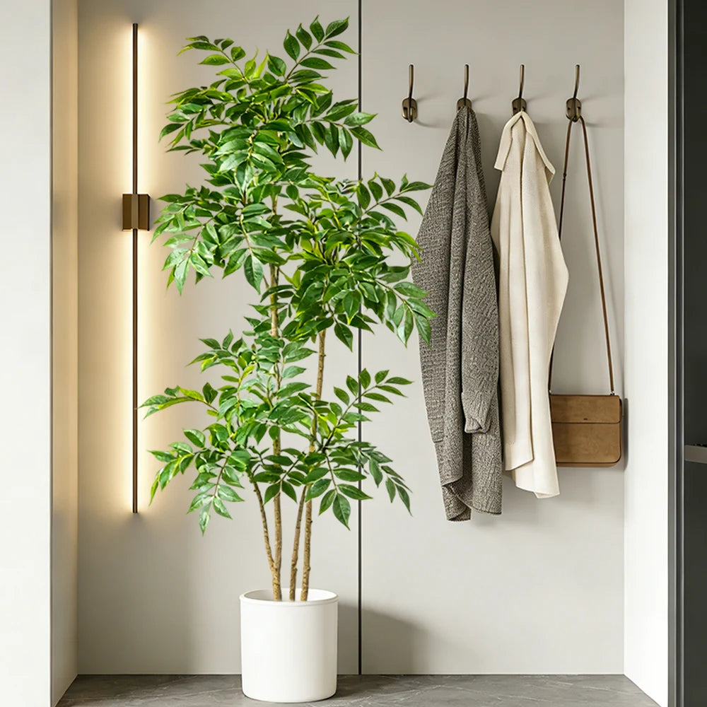 76-140cm Artificial Ficus Tree Large Fake Nandina Plants Plastic Palm Branch Tall Faux Sumac Plant For Home Garden Office Decor