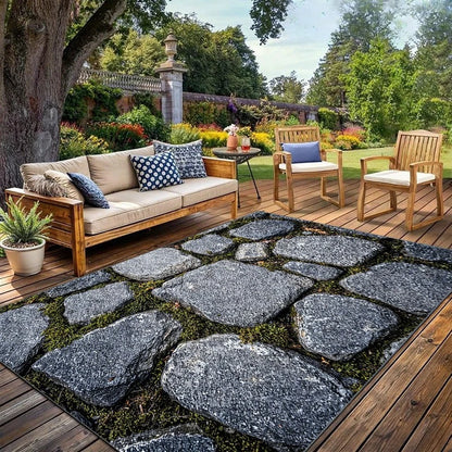 Modern Stone Decorative Mat | Outdoor Rugs | Suitable for Courtyard, Balcony, Garden, Camping, RV | Machine Washable