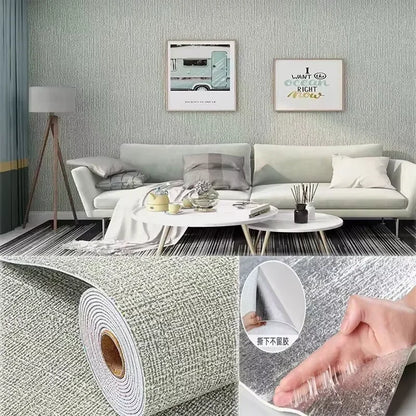 Self Adhesive 3D Linen Texture Wallpaper Moisture Proof Thickened Wall Stickers Panels for Living Room Bedroom Home Decor
