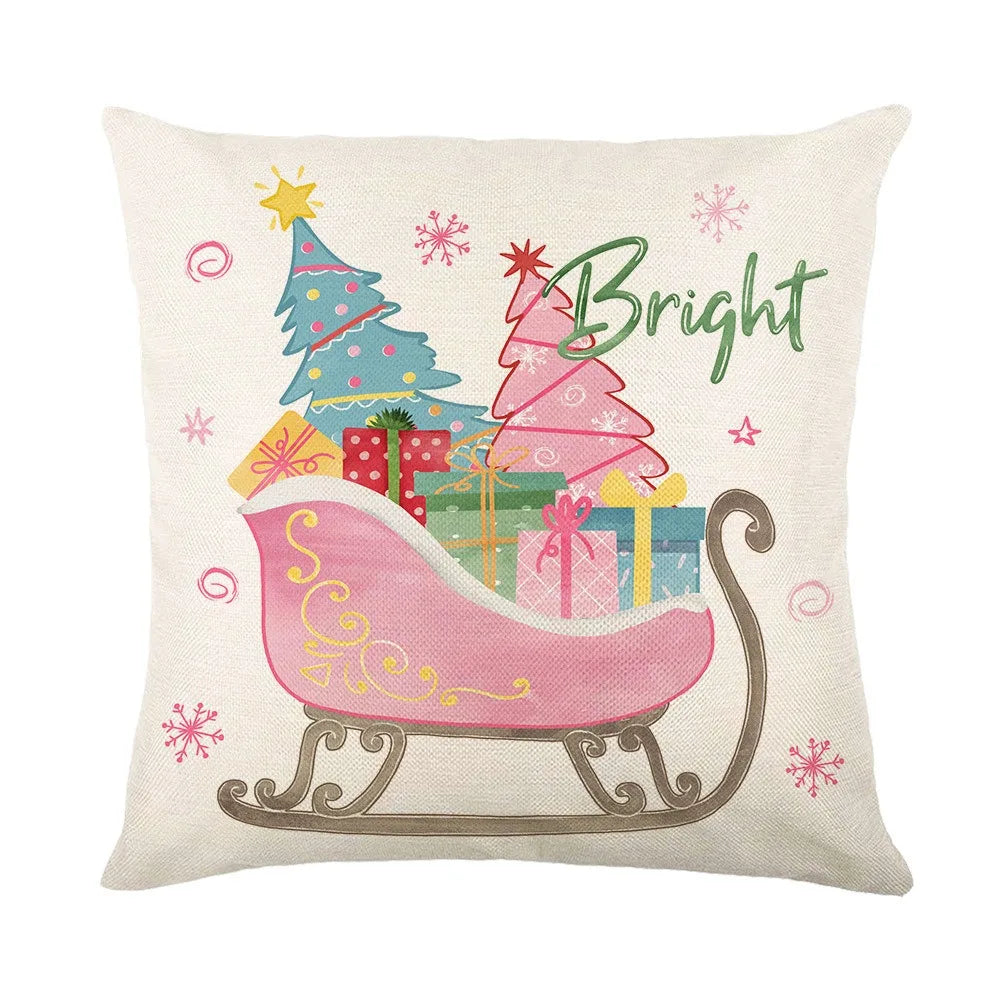 New 45×45cm Christmas Throw Pillow Cover Pink Christmas Tree Removable Pillowcase Linen Soft Sofa Cushion Cover Home Decoration