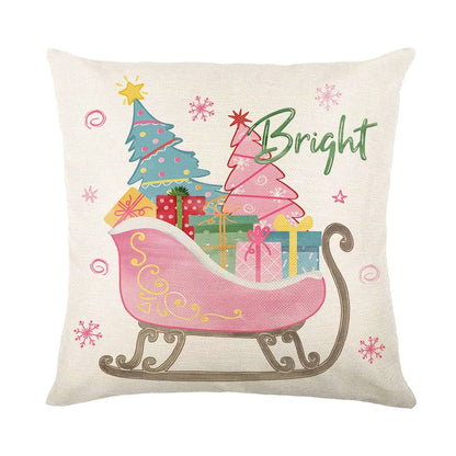 New 45×45cm Christmas Throw Pillow Cover Pink Christmas Tree Removable Pillowcase Linen Soft Sofa Cushion Cover Home Decoration