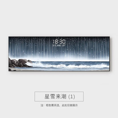 Modern Luxury Living Room Decoration Painting Led Electronic Clock Sofa Background Mural Light Horizontal Hanging Painting