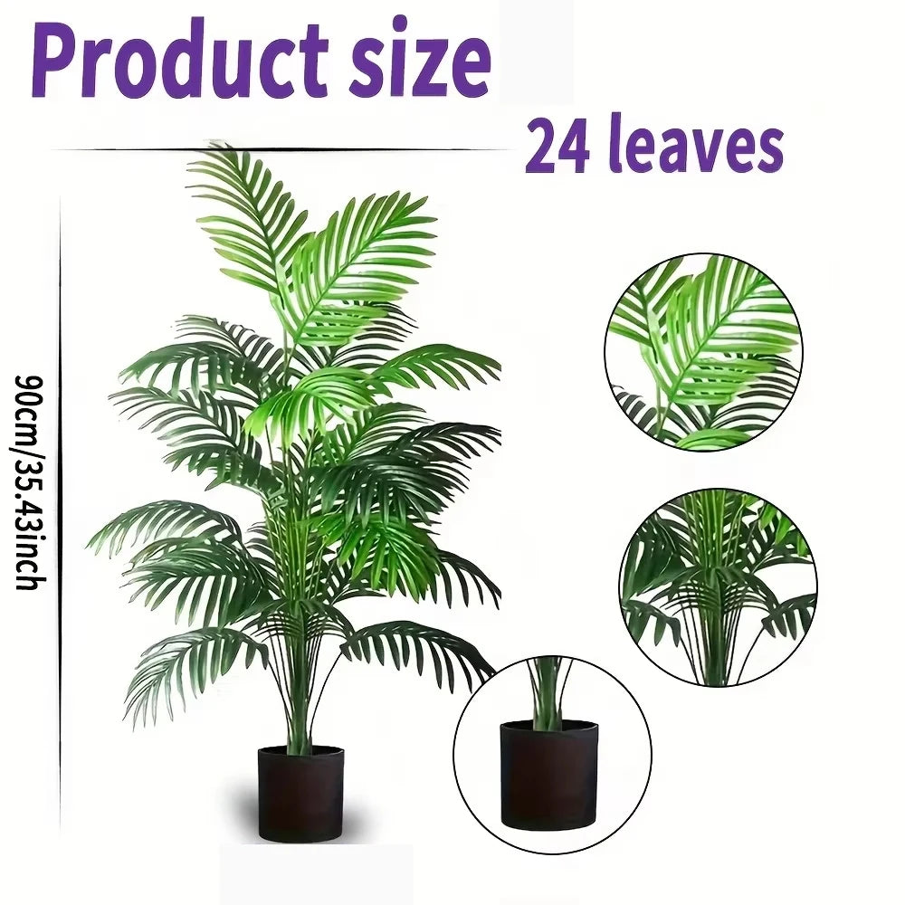 24 Leaves Areca Palm Artificial Plants Trees in Pot Plastic Green Fake Plant Tree Bonsai for Room Home Indoor Outdoor Decoration