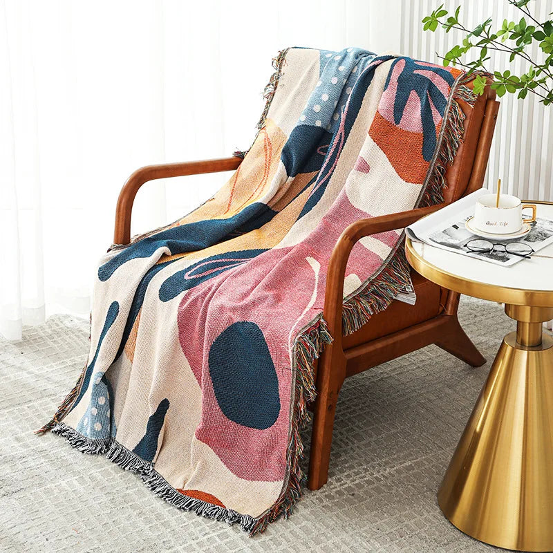 Boho Abstract Botanical Jacquard Throw Blanket Matisse Inspired Colorful Art Print Tapestry with Fringe Modern Decor Sofa Throw