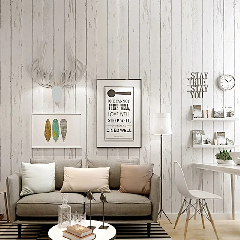 Retro White Wallpaper Wooden Pattern Dormitory Furniture Self-adhesive Wallpaper Background Wall Self-adhesive PVC Wallpaper
