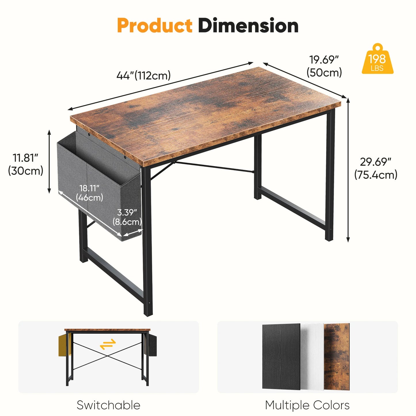 JHK 31IN to 55IN Computer Office Desk Writing Study Office Gaming Table with Storage Bag Metal Frame Wood Tabletop Easy Assembly
