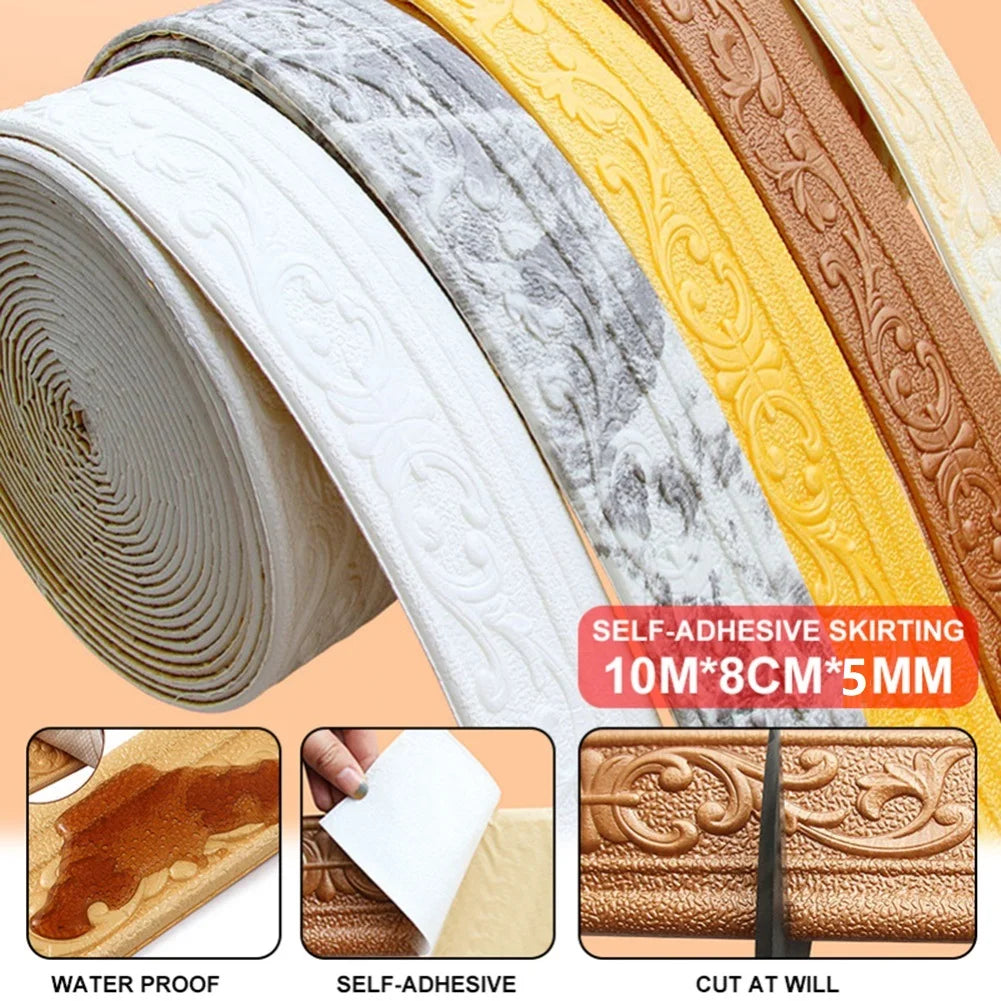 Self-Adhesive Trim Flexible Wallpaper Border Wall Trim Line Skirting Border Decor 3D Pattern Living Room TV Background Stickers