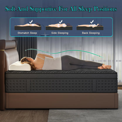 12inch Memory Foam Hybrid Mattress With Pocket Springs, Twin, Full, Queen, King, Sizes In A Box, Medium Firm, Mattresses For Support Comfort, Fiberglass-Free Suitable For Home Bedrooms, Hotels And Halls Of Residence