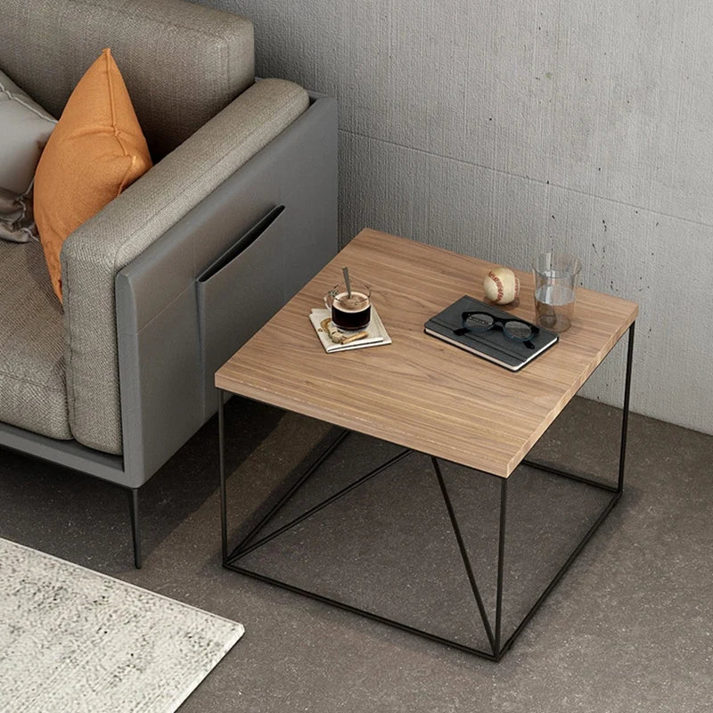 Vintage Iron Coffee Table Minimalist INS Style Small Solid Wood Tea Table American Square Side Table Living Room Accent Table