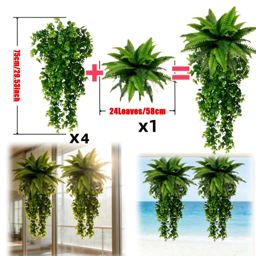5PC Artificial Boston Fern&Hanging Plants Outdoor/Indoor Low-Maintenance Fake Foliage Suitable for Weddings, Garden, Patio Decor