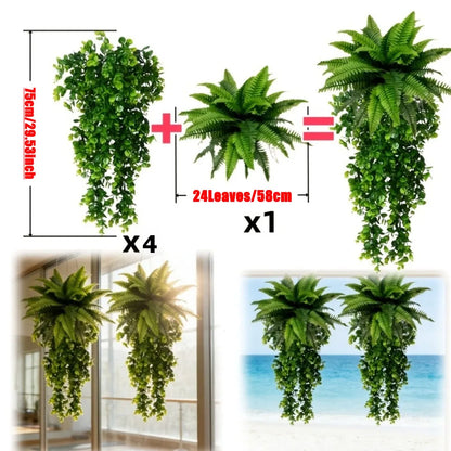 5PC Artificial Boston Fern&Hanging Plants Outdoor/Indoor Low-Maintenance Fake Foliage Suitable for Weddings, Garden, Patio Decor