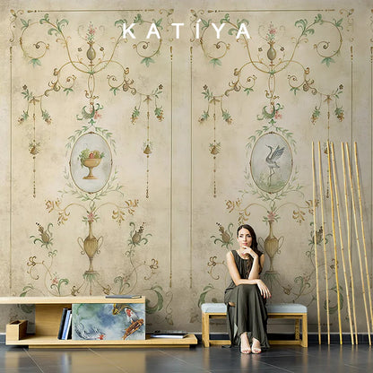 Customized products flower and bird wallpaper new Chinese pastoral flower living room bedroom sofa background wall hotel mural