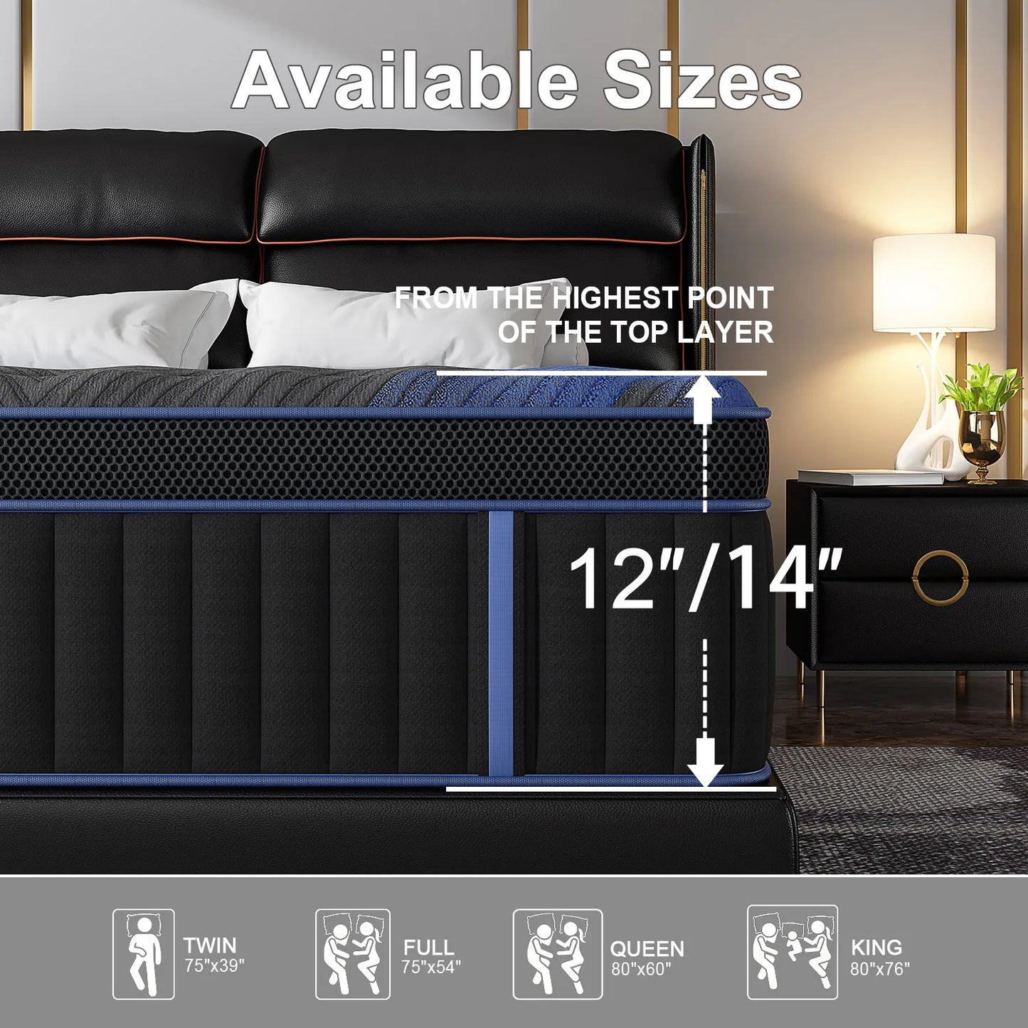 Hybrid Memory Foam Mattress 12/14 Inch Twin Full Queen King Euro Top Medium Firm Bed Mattress in a Box