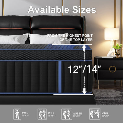 Hybrid Memory Foam Mattress 12/14 Inch Twin Full Queen King Euro Top Medium Firm Bed Mattress in a Box