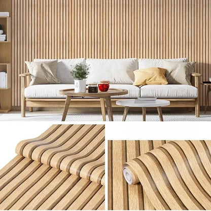 Self Adhesive Wall Paneling Peel and Stick 3D Wallpaper Waterproof Bedroom Feature Wall Decor Faux Wood Slat Design