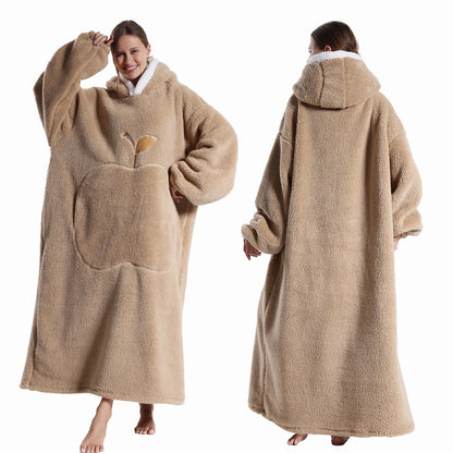 Winter Hooded Sweater Blanket Women Oversized Fleece Blanket With Sleeves Large Pocket Warm Thick TV Hoodie Robe Couple
