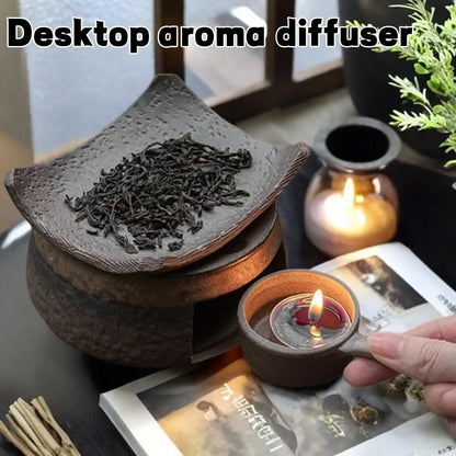 Rustic Ceramic Home Tabletop Aromatherapy Burner Vintage Fireplace-Style Home & Office Tea Warmer Retro Candle Warmer Insulated