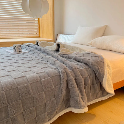 Home Thick Bed Blanket Double Sided Lamb Cashmere Fleece Plaid Blankets Winter Warm Throw Sofa Cover Newborn Wrap Kids Bedspread
