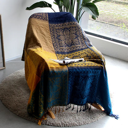 Thread Blanket with Tassel Solid Retro Nordic for Bed Sofa Air Conditioning Blanket Travel Breathable Chic Knit Throw Blanket