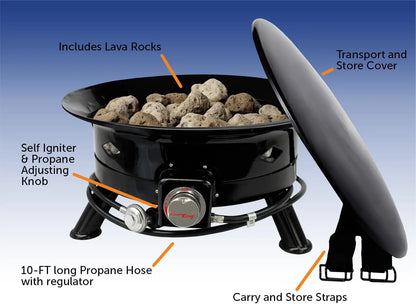 Portable 24-inch Propane Fire Pit for RV, Camping & Outdoor Living, Smokeless with Self Igniter, Cover & Carry Straps