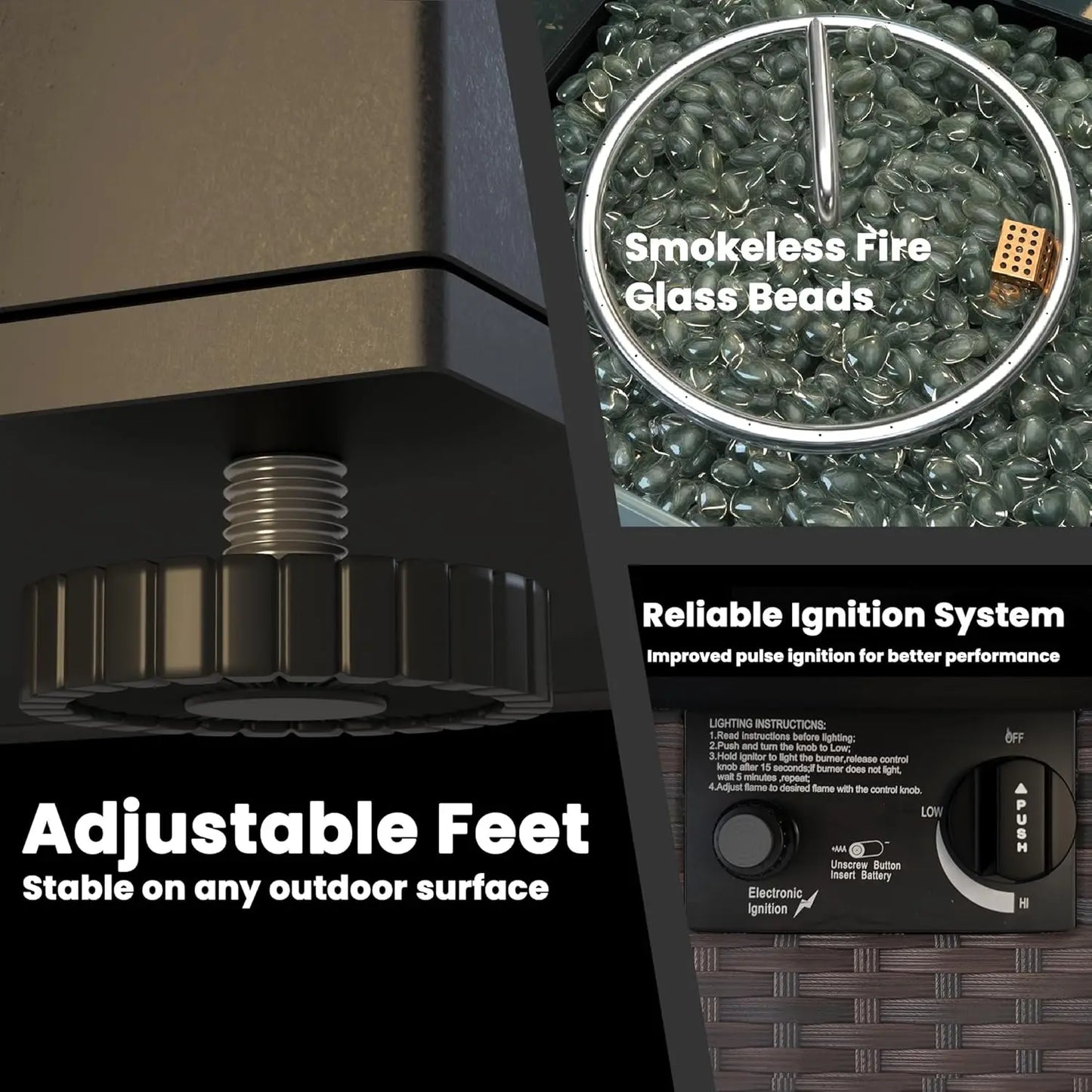 27" Square Rattan Propane Fire Pit Table with Glass Wind Guard Tempered Lid 50000 BTU CSA for Patio Deck Garden Customized